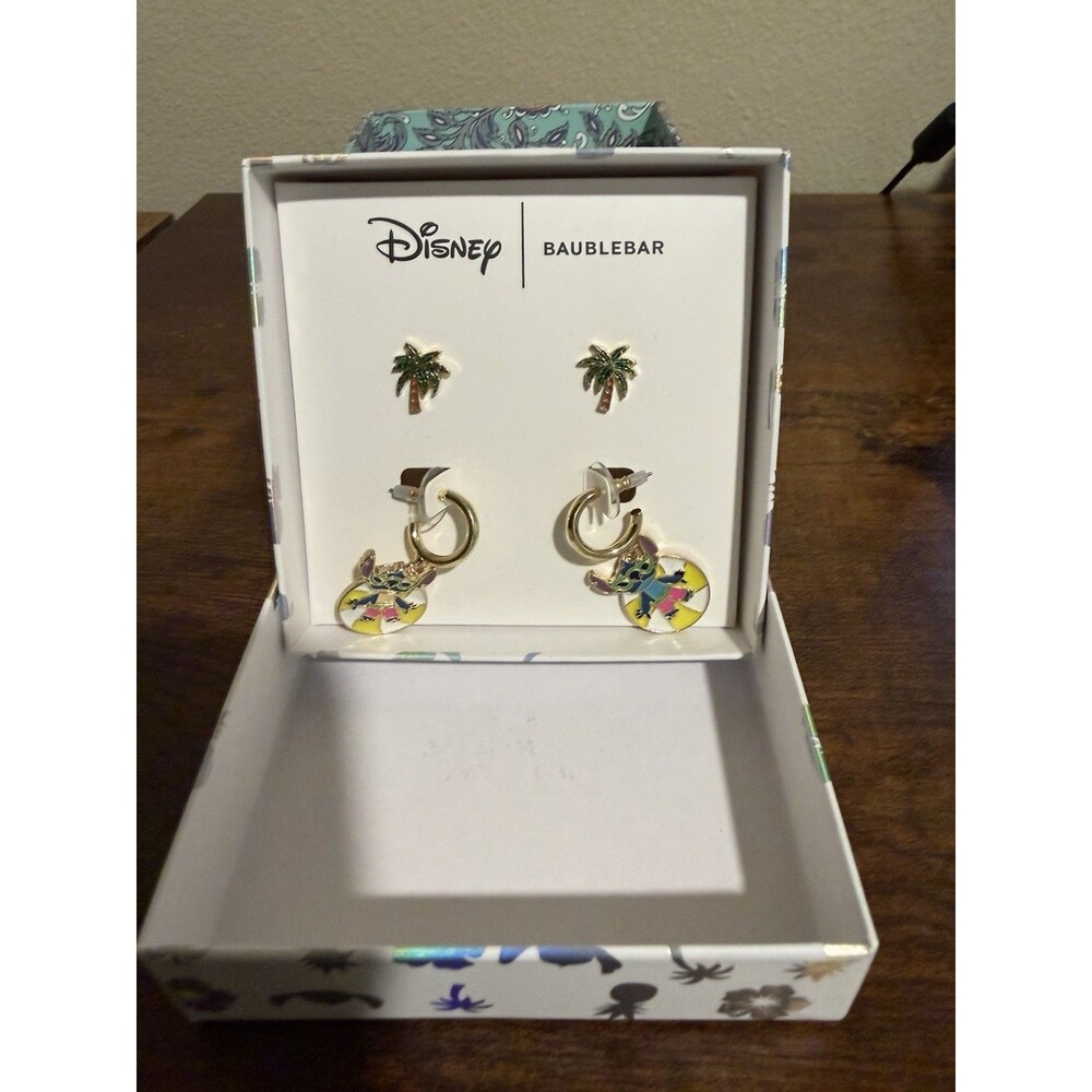 Disney x BaubleBar Stitch Palm Tree Earrings Set 2 Pairs NIB Lilo & Stitch